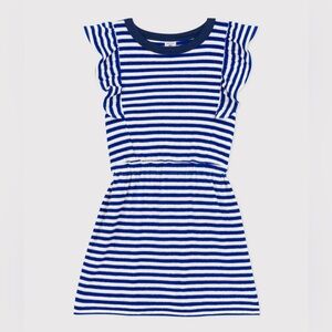 Petit Bateau Blue and Ecru Sleeveless Striped Terry Dress